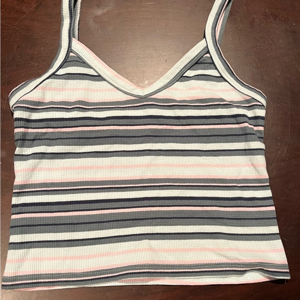 White and pink Sleeveless Fitted Crop Tank Top
